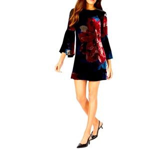 Trina Turk Astral Silk Velvet blend bell sleeve shift dress.  See Measurements